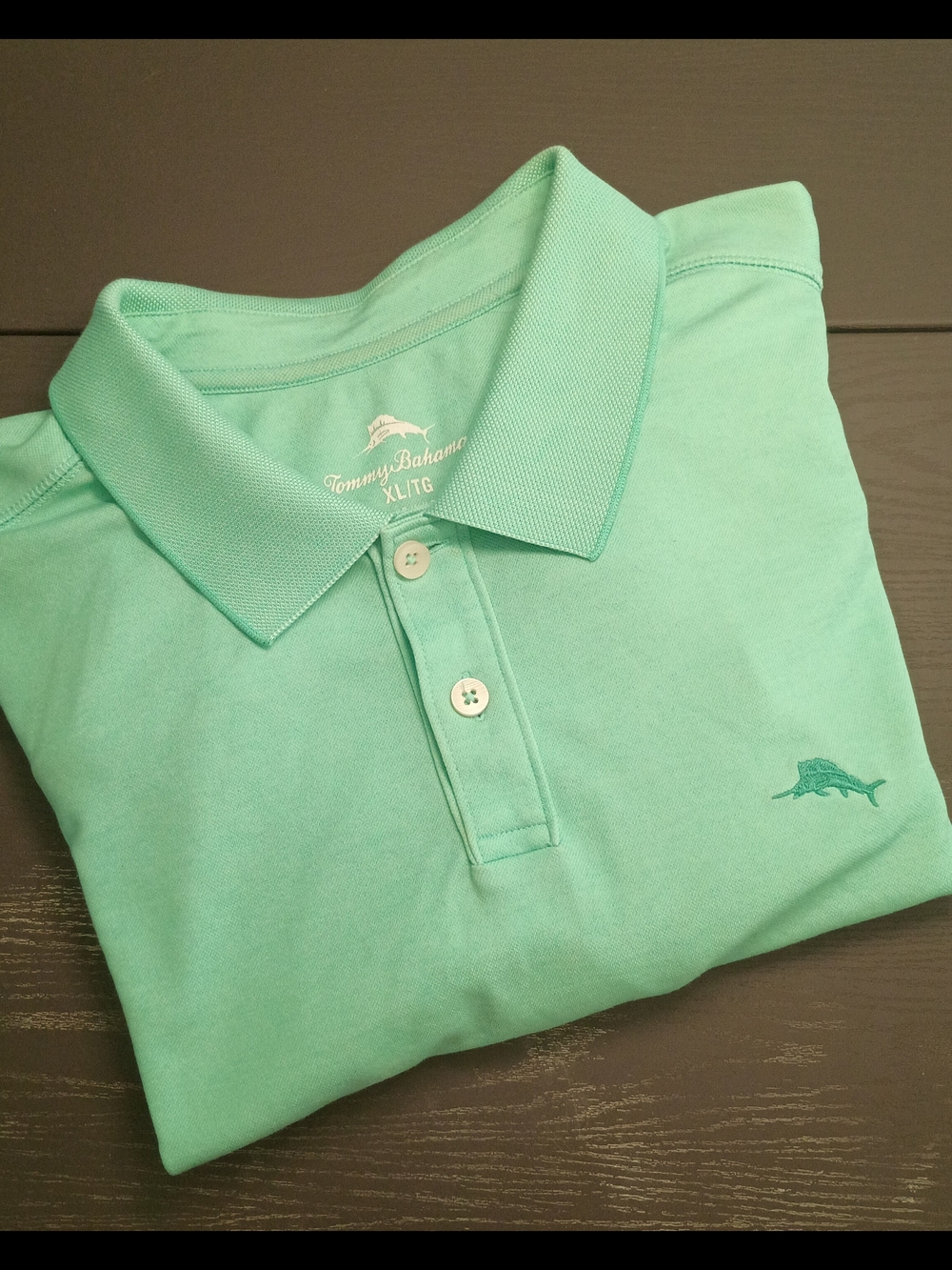 Tommy Bahama Seafoam Green Polo with Embroidered Marlin Logo. Men's XL Like NEW!
